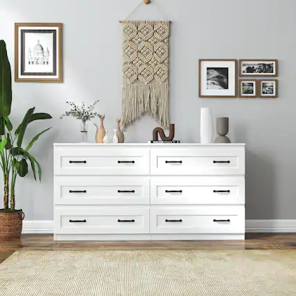 Front. APRILSOUL - Modern white side cabinet with 6 drawers Wood Chest of Drawers for Living Room Bedroom or Hallway White - White.