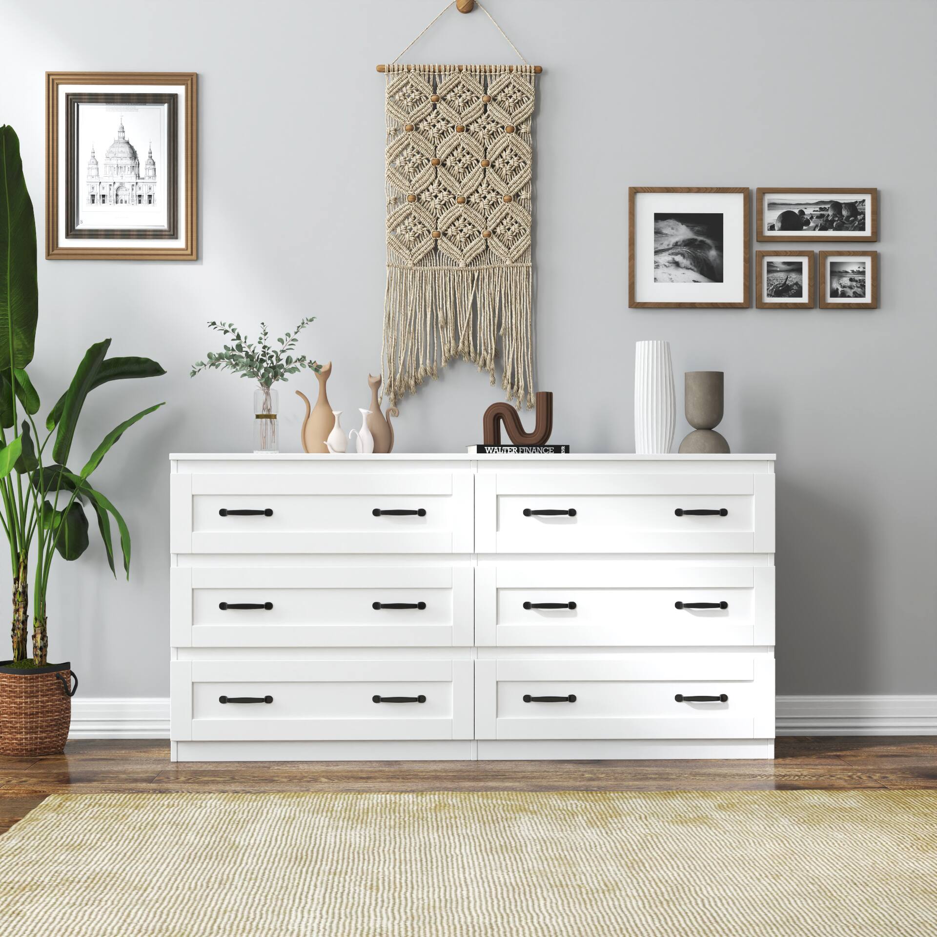 Front. APRILSOUL - Modern white side cabinet with 6 drawers Wood Chest of Drawers for Living Room Bedroom or Hallway White - White.