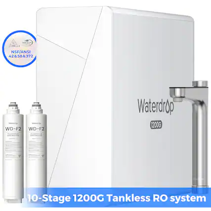 C - GUALEY a NSF/ANSI 42&58&372 42 & 58 372 Waterdrop Weterdrop WD-F2 WD-F2 Waterdrop 1200G -gmana und oe Bock imhar ant 1 Curtuan alork F - wo.rE ! .. atrdrop 10-Stage 1200G Tankless RO system