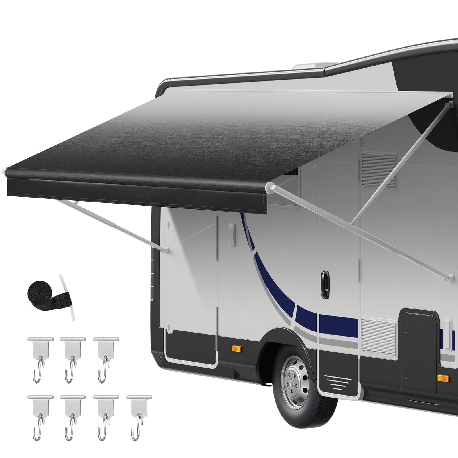 VEVOR - RV Awning Fabric Replacement, 17' (Fabric 16'2") 18 oz Heavy-Duty Weatherproof Vinyl Camper Awning Replacement - Gradient black