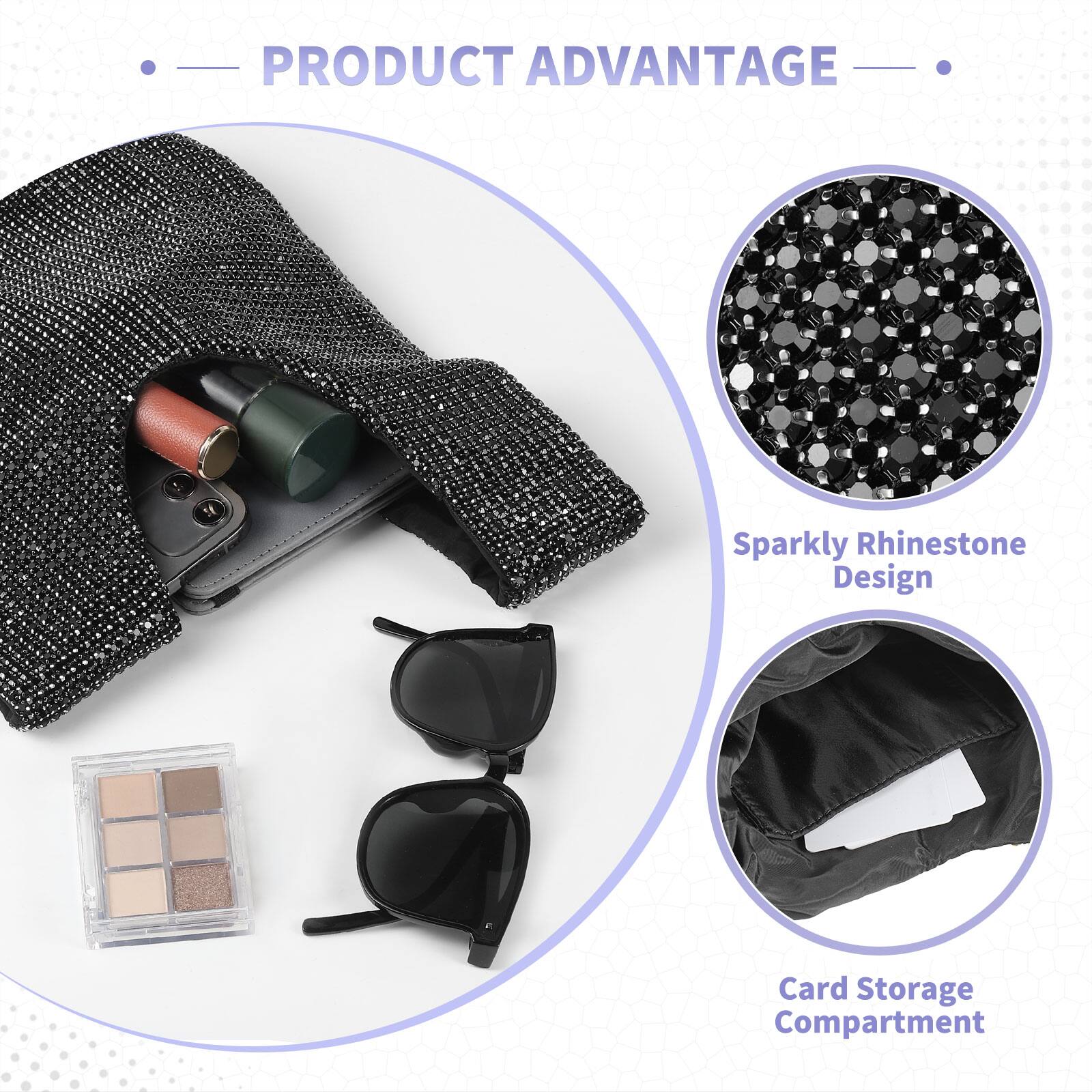 PRODUCT ADVANTAGE

- Sparkly Rhinestone Design
- Card Storage Compartment