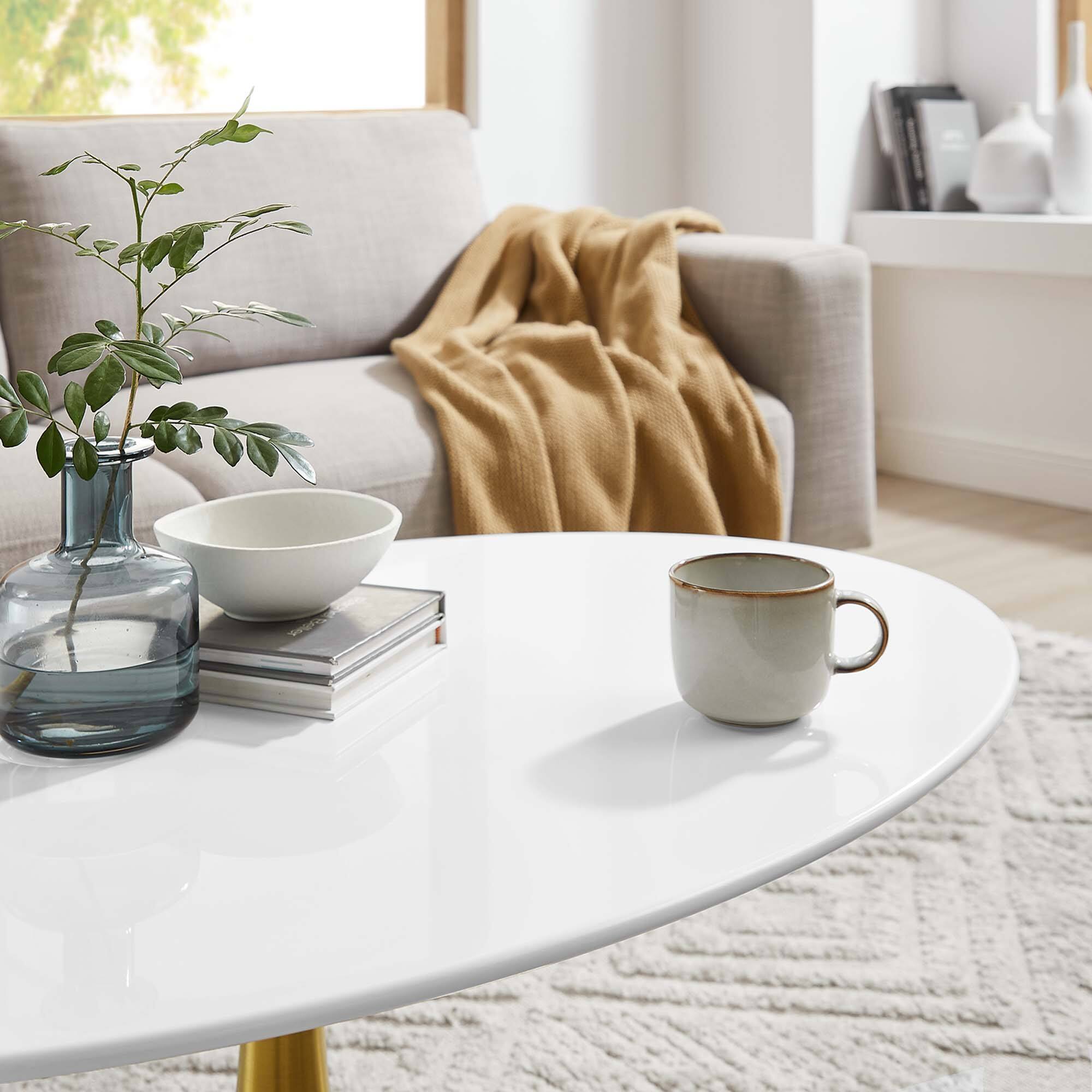 Alt View 1. Modway - Lippa Oval Wood Coffee Table - Gold White.