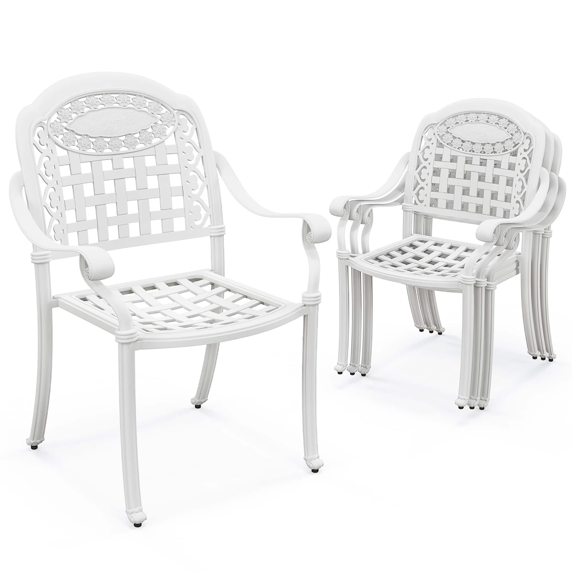 Gymax - 4 Pieces Cast aluminum patio chair bistro dining chair outdoor cast aluminum chair - White