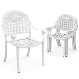 Gymax - 4 Pieces Cast aluminum patio chair bistro dining chair outdoor cast aluminum chair - White