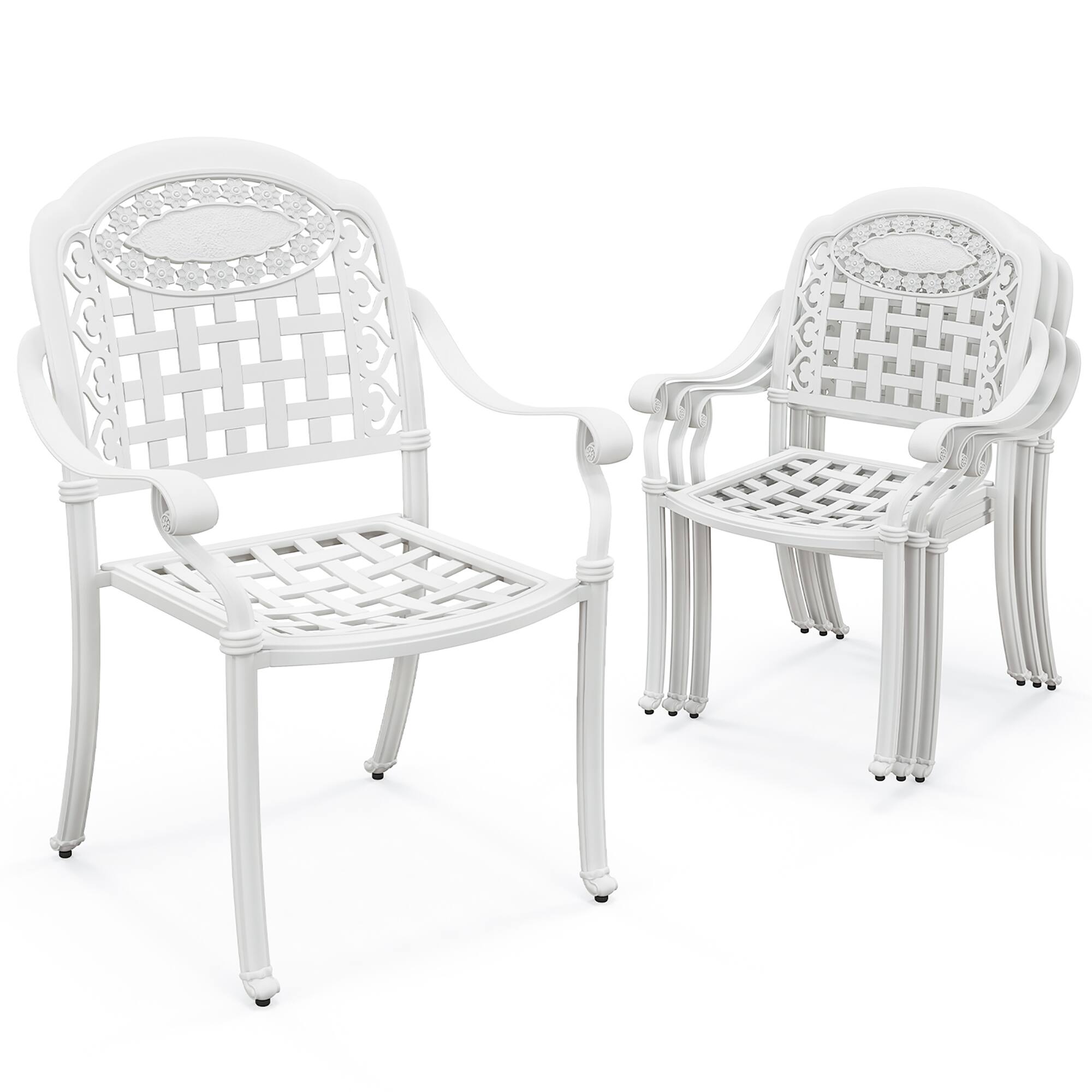 Front. Gymax - Gymax 4 Pieces Cast aluminum patio chair bistro dining chair outdoor cast aluminum chair - White.