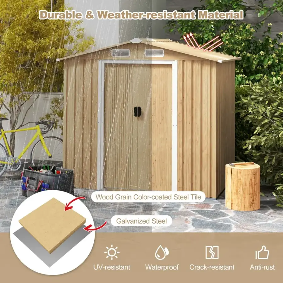 Durable & Weather-resistant Material: Wood Grain Color-coated Steel Tile Galvanized Steel UV-resistant Waterproof Crack-resistant Anti-rust