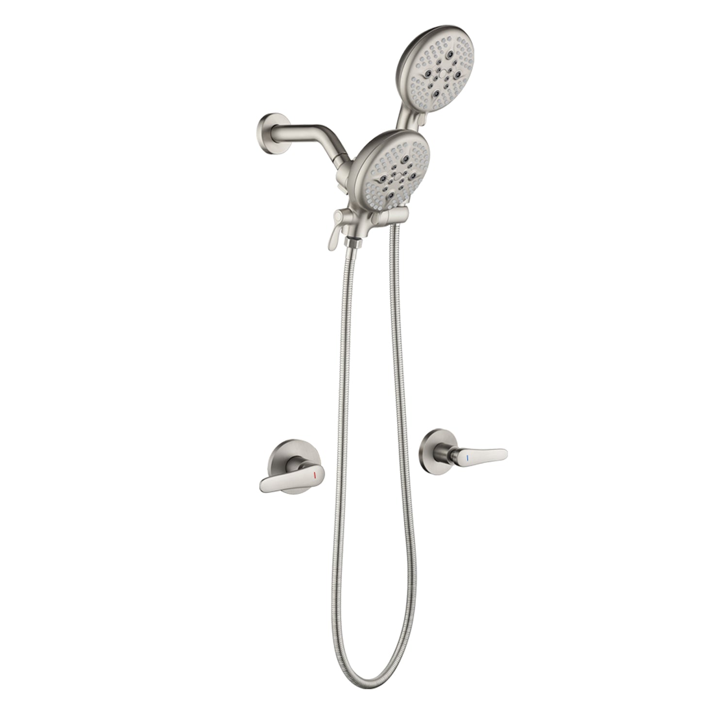 Front. Boyel Living - Brushed Nickel Shower Set with Dual Handles and 5 Function ABS Dual Shower Heads - Brushed Nickel.