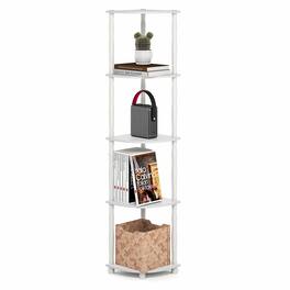 Furinno - TURN-N-TUBE Toolless Open Shelves Storage Shelves, 5-Tier Corner Book Shelf, Standing Corner Shelf, Classic Tubes - White