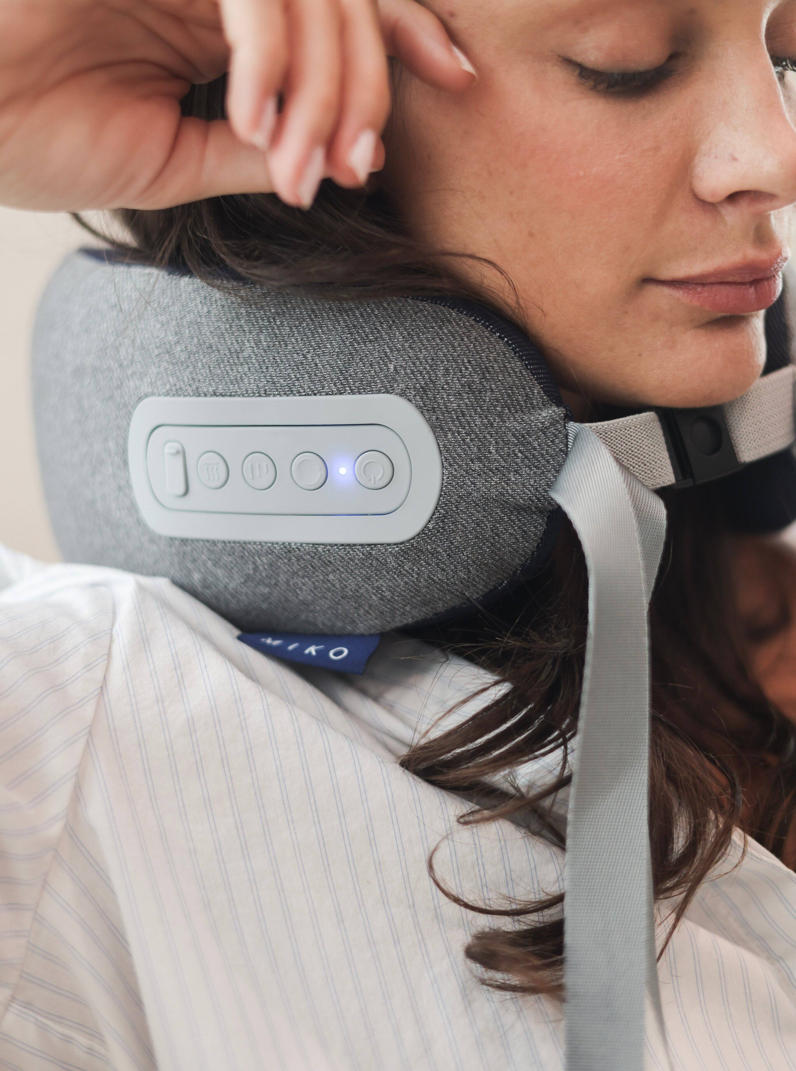Back. Miko - Miko Snug Neck Massage Pillow with Memory Foam, Graphene Heat, Deep Kneading Massage, 3 Modes, Auto Shut-Off - Grey/Blue.