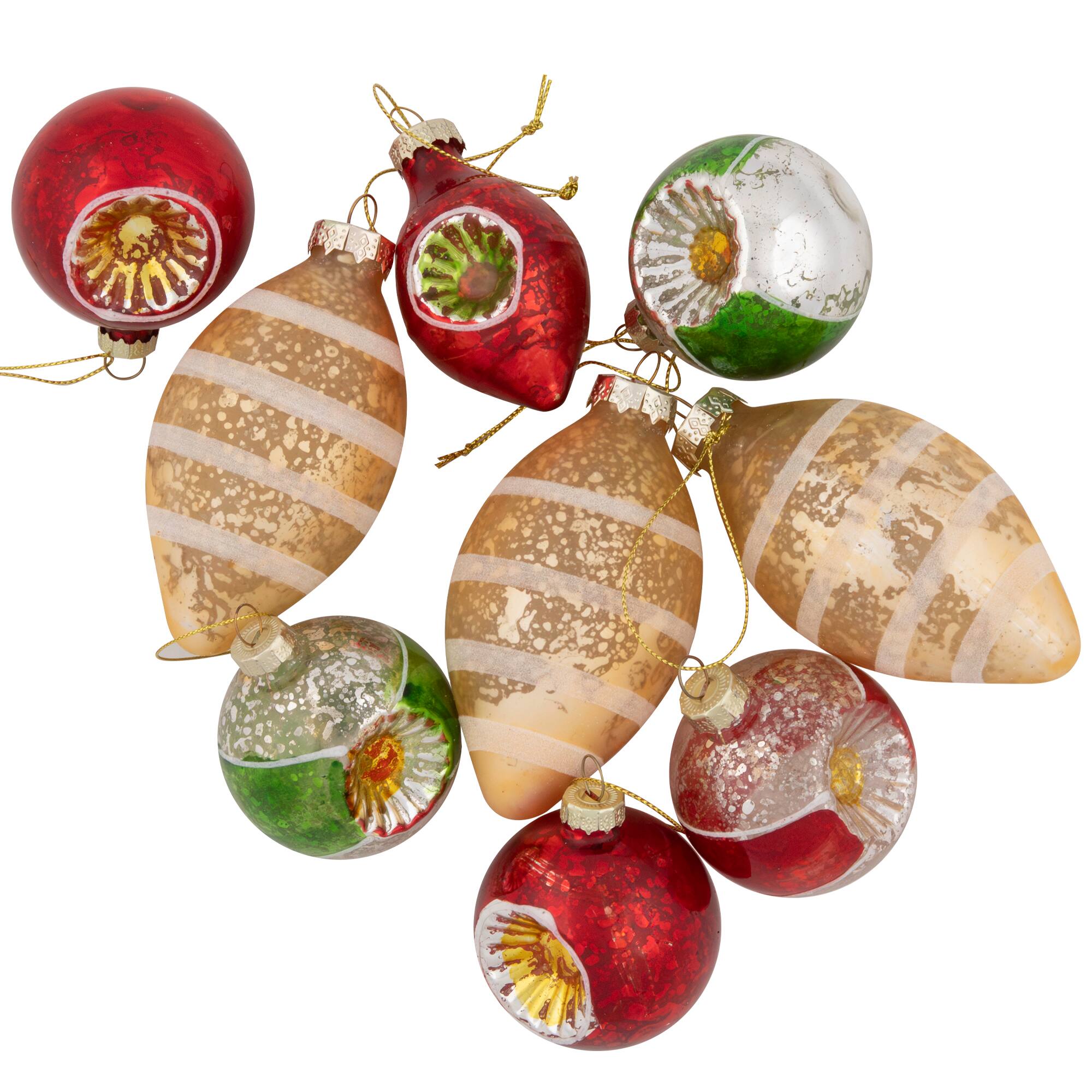 Alt View 2. Northlight - Retro Reflector 2-Finish Christmas Glass Ornaments - 3.5" - Gold and Red - 9ct - Silver.