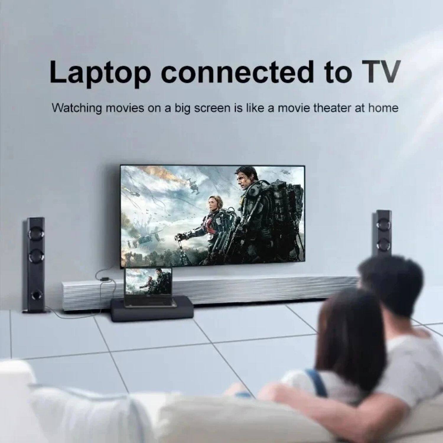 Laptop connected to TV  
Watching movies on a big screen is like a movie theater at home