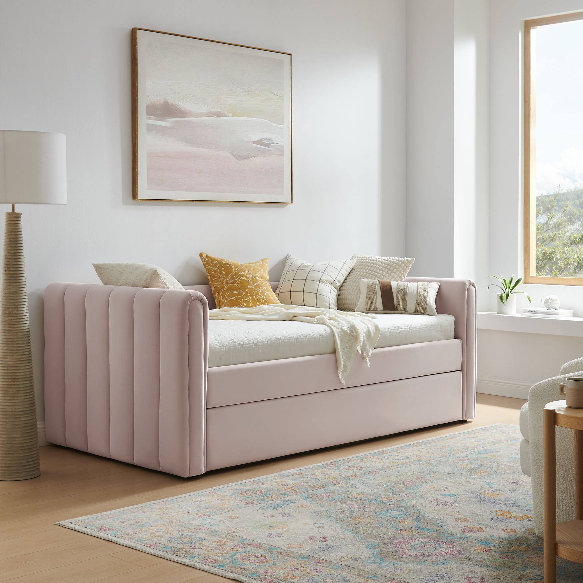 Alt View 1. Modway - Veyla Channel Tufted Performance Velvet Twin Daybed With Trundle by Modway - Pink.