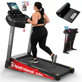 HARISON - Folding Treadmill with 3-level Incline & 8.7MPH, Home Treadmill with Smart APP & 16.93" Extra-Wide Running Belt - with mat