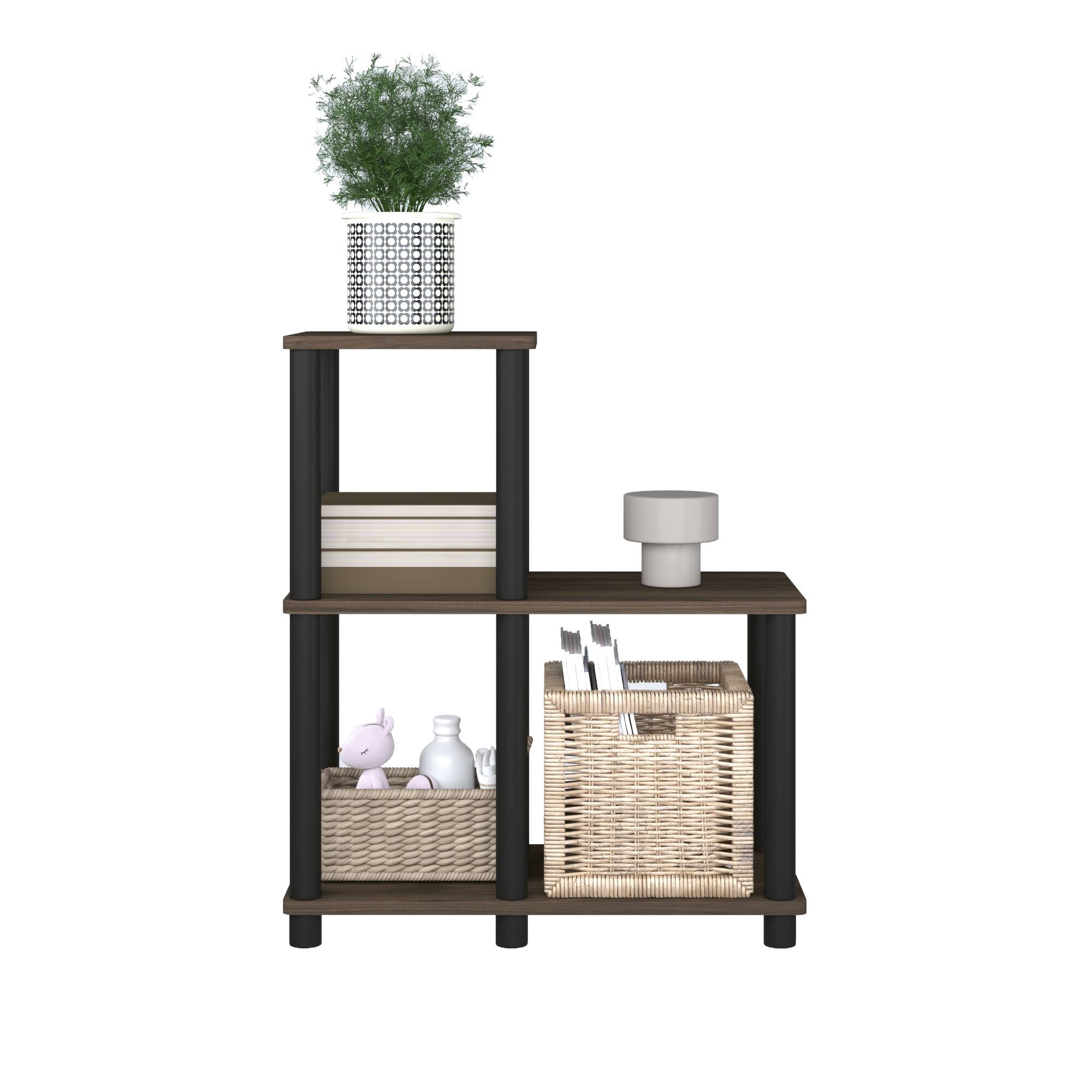 Alt View 2. HOMLUX - 3-Tier 19.88" L-Shaped Corner Shelf Open Shelves for Display for Living Room and Office Organization Walnut & Black - Columbia Walnut & Black.