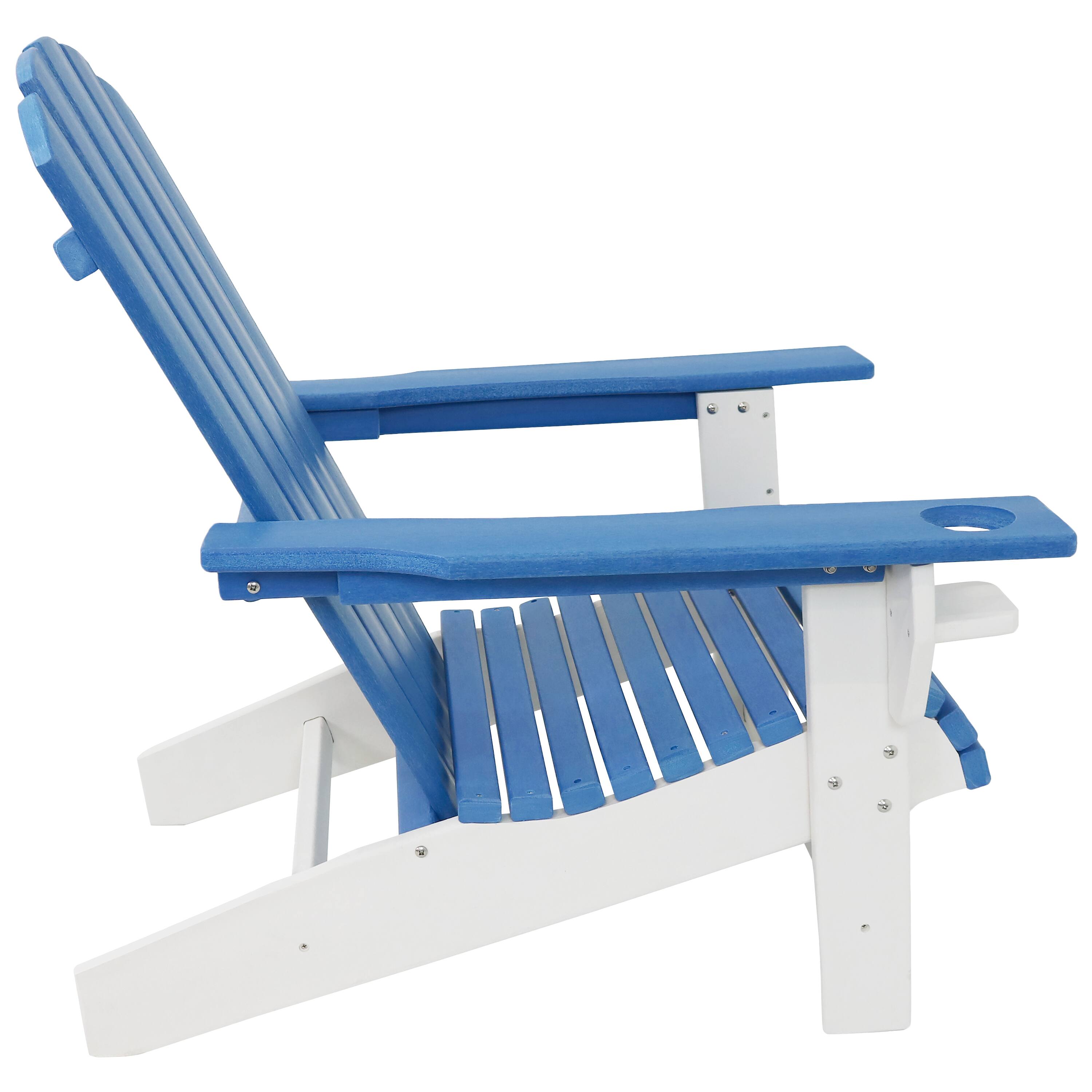 Alt View 7. Sunnydaze - HDPE Adirondack Chair with Drink Holder - Set of 2 - Blue and White.