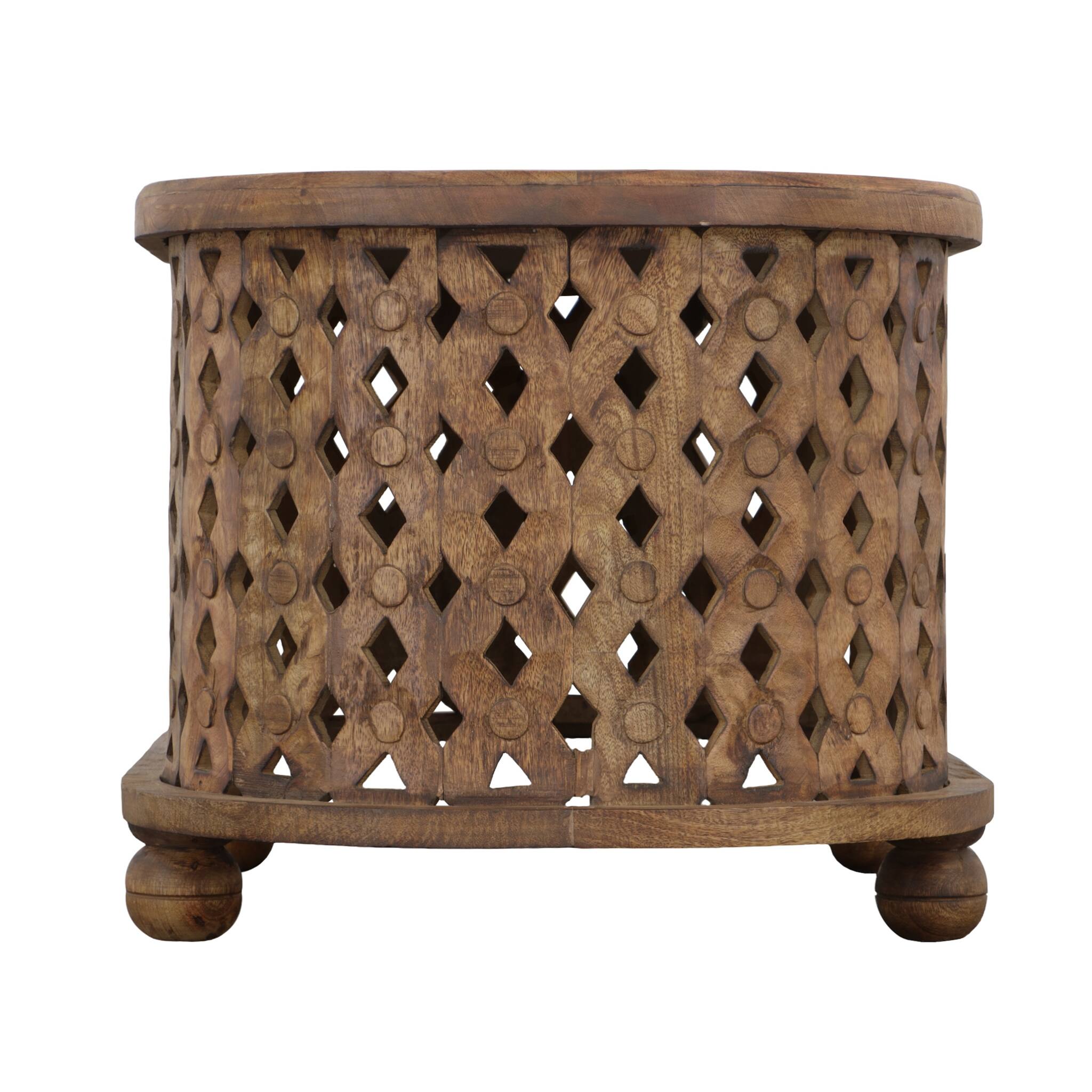 Alt View 2. Manhattan Lane - 36 Inch Handcrafted Oval Coffee Table, Intricate Cutout Design - Brown.