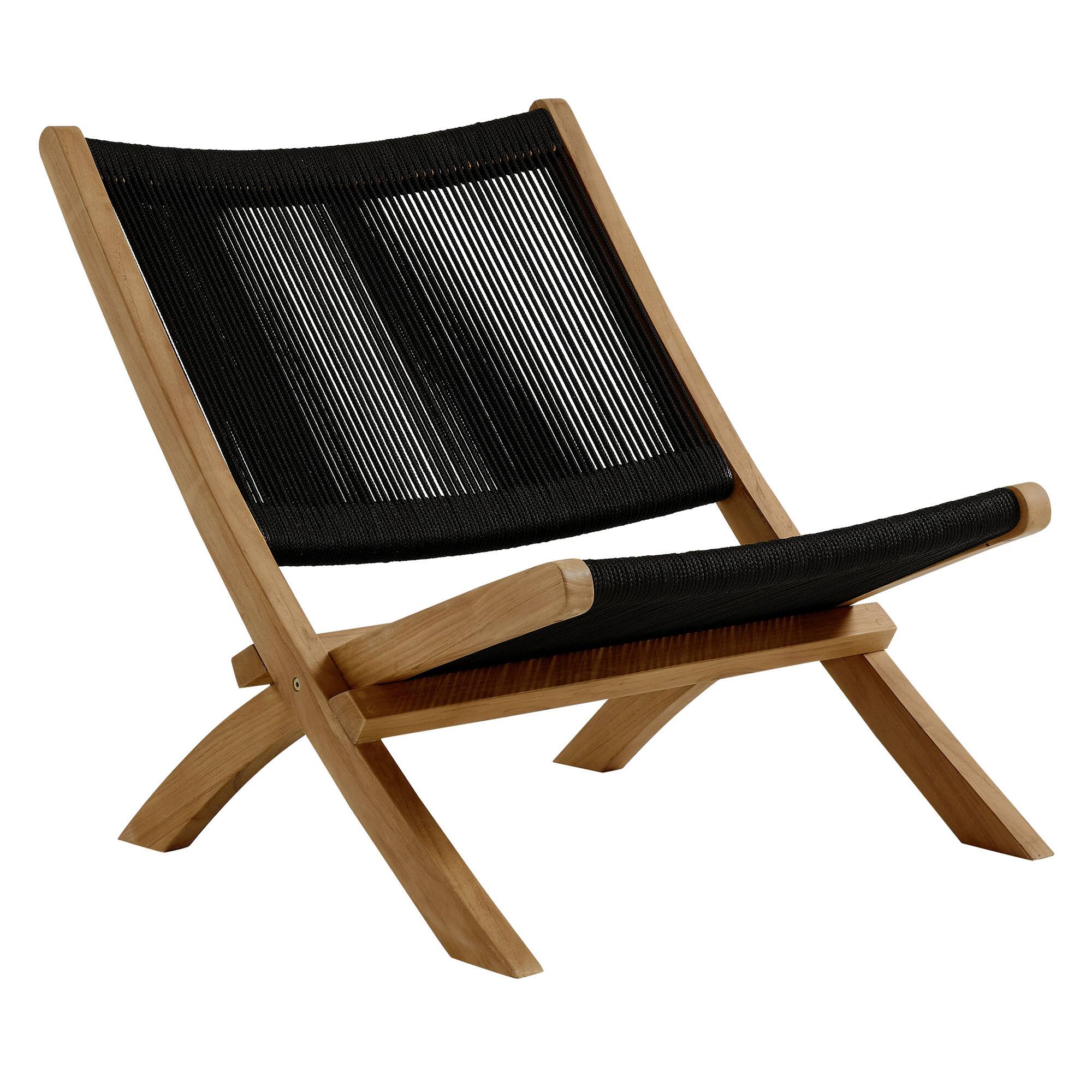 Left. Modway - Vienna Outdoor Patio Teak and Rope Folding Accent Lounge Chair by Modway - Natural Black.