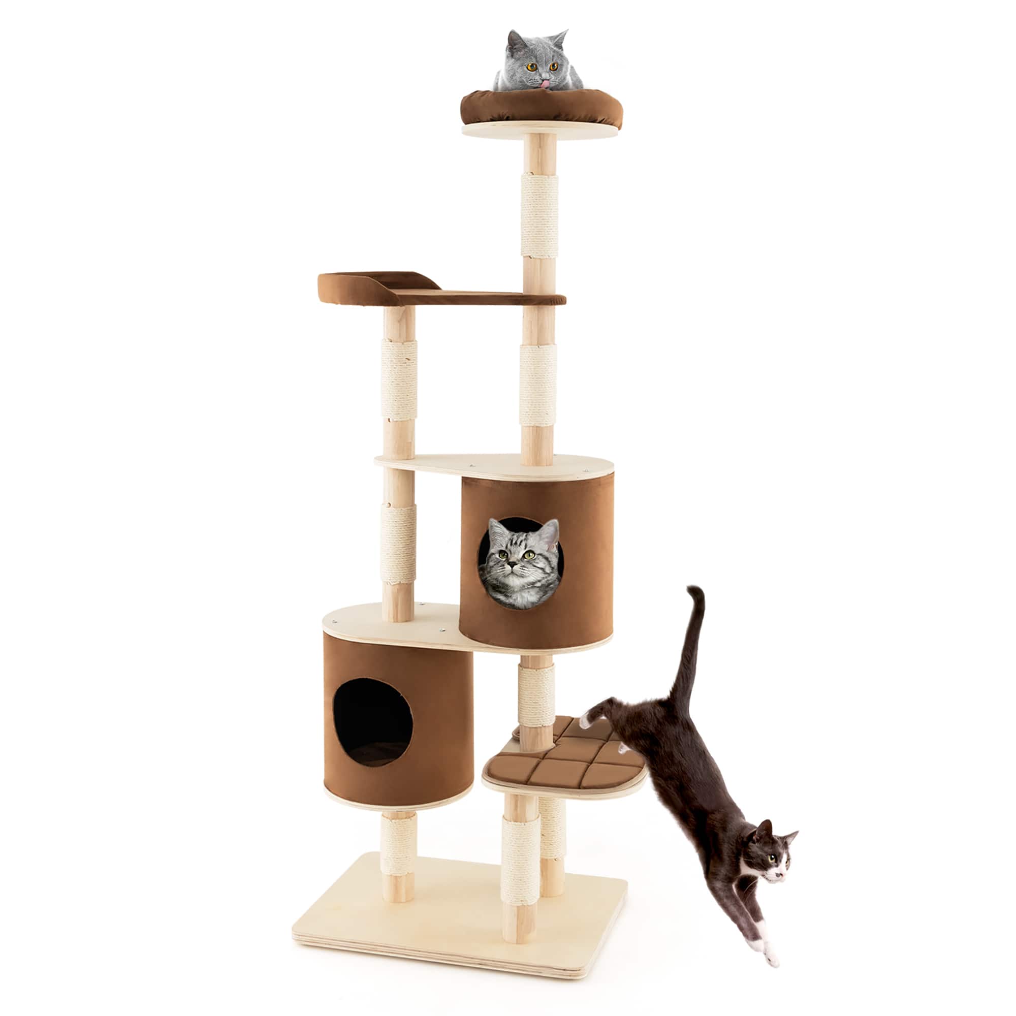 "Costway - 75"" Multi-layer Wooden Cat Tree Indoor Tower Activity Play Center with 2 Condos Brown - Natural,Brown" price history on PriceWatchPro