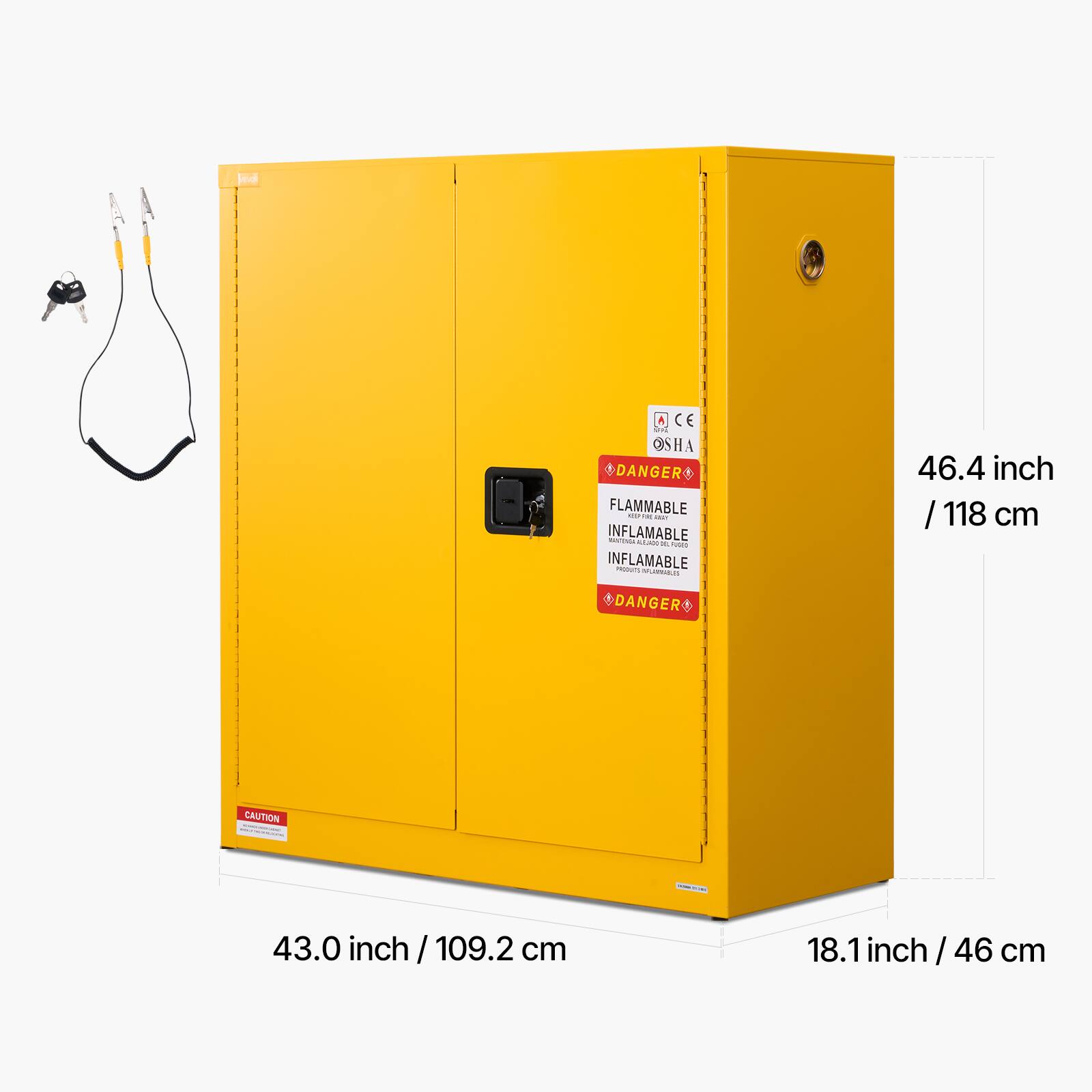 Sevd CE  
OSHA DANGER FLAMMABLE  
INFLAMABLE  
46.4 inch / 118 cm  
43.0 inch / 109.2 cm  
18.1 inch / 46 cm