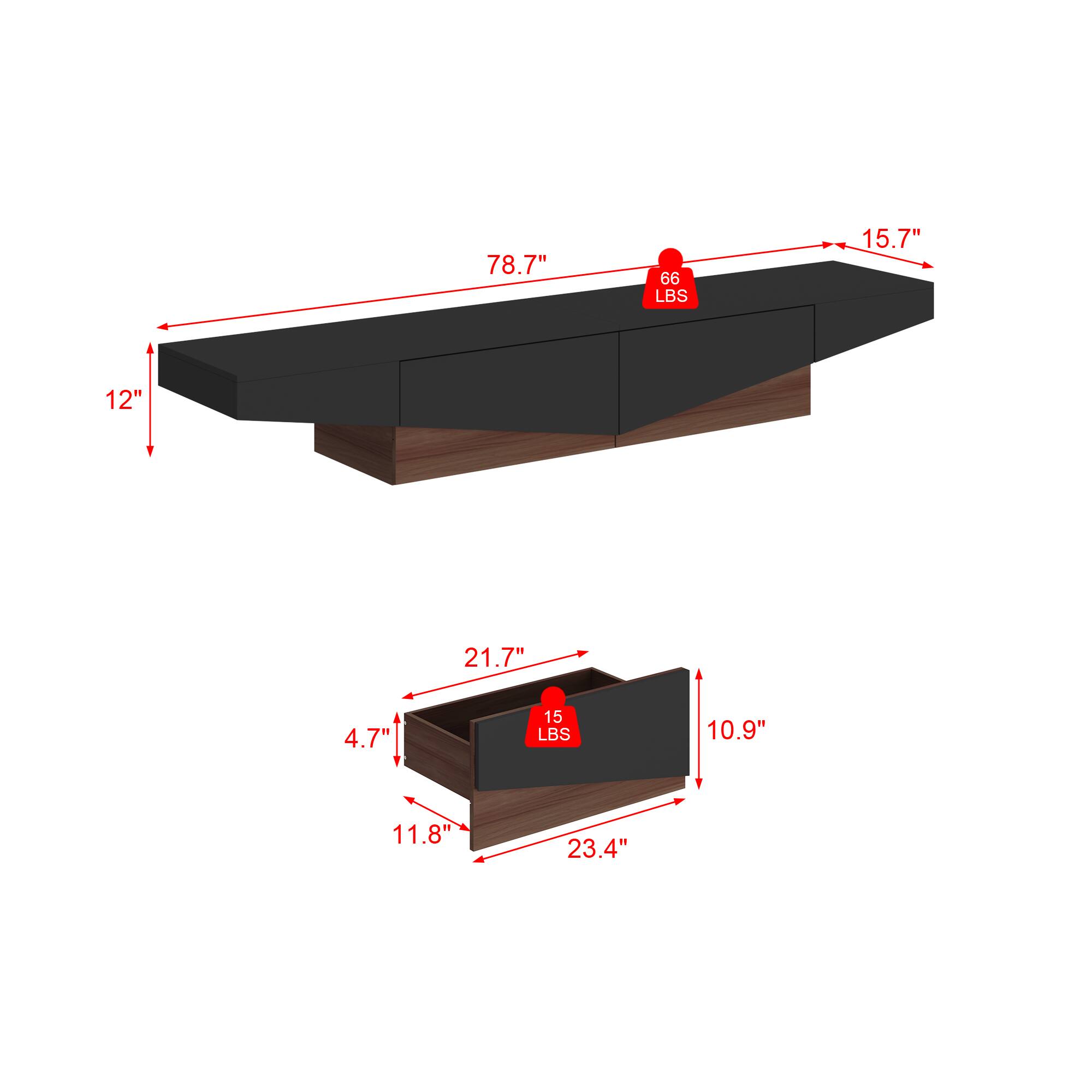 78.7"  
15.7"  
12"  
21.7"  
4.7"  
10.9"  
11.8"  
23.4"  
66 LBS  
15 LBS