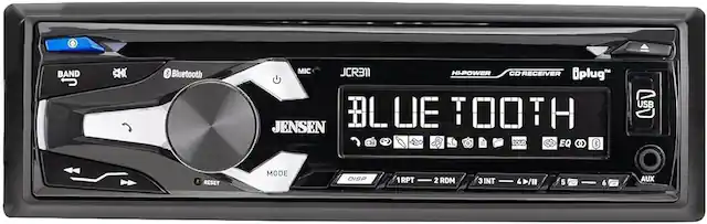 BAND
Bluetooth
MIC
JCR311
HI-POWER
CD RECEIVER
Bplug™
USB
RESET
MODE
DISP
1RPT
2RDM
3INT
4/II
5
6
AUX
JENSEN
BLUE TOOTH
LOUD
EQ