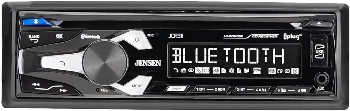 Jensen - JCR311 Single DIN Car Stereo CD Player | 10-Character LCD | Bluetooth | USB | AM/FM | Hands-Free Calling - Black