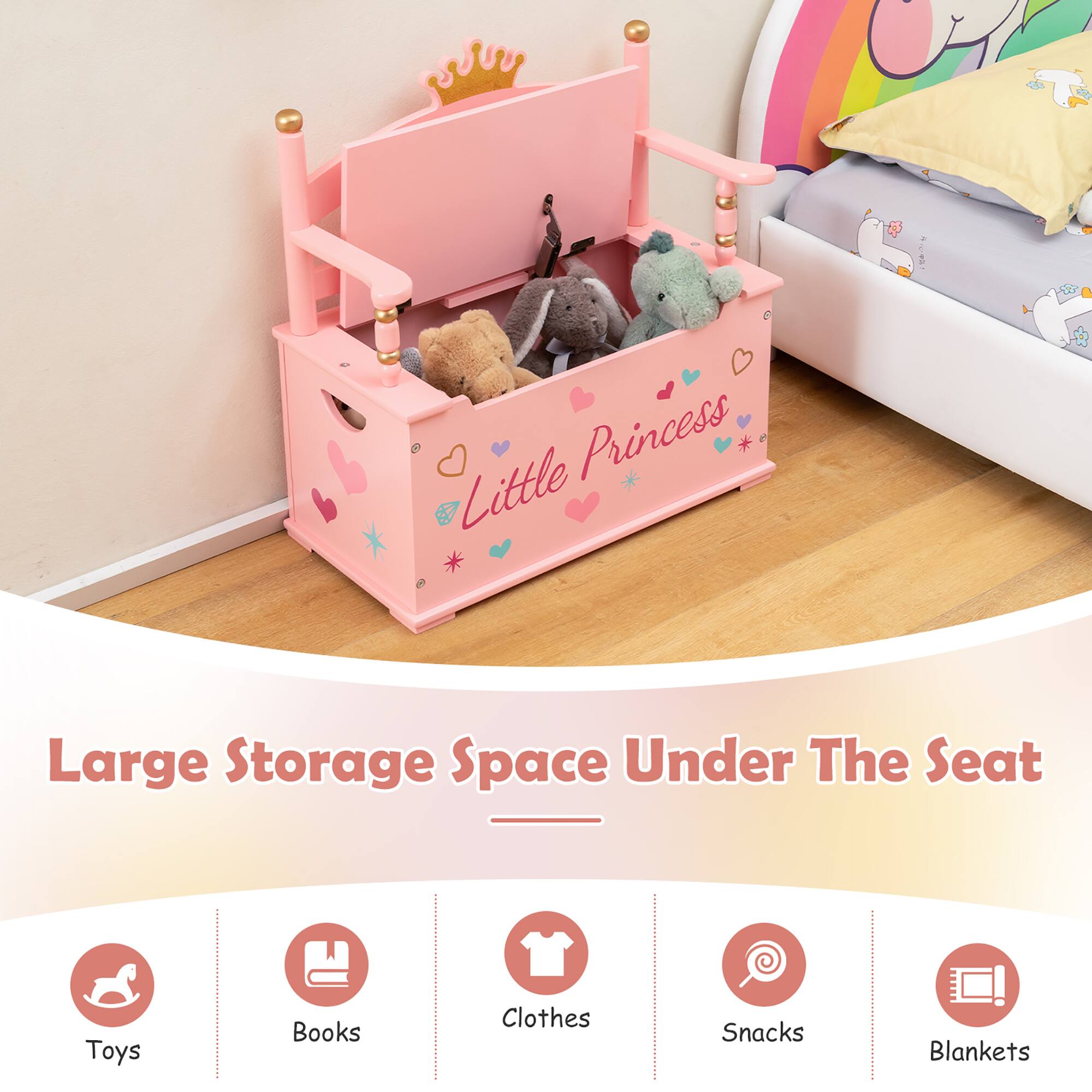 Little Princess  
Large Storage Space Under The Seat  
Toys  
Books  
Clothes  
Snacks  
Blankets