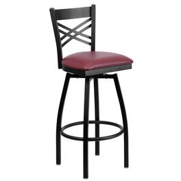 Flash Furniture - HERCULES Series Black ''X'' Back Swivel Metal Barstool - Vinyl Seat - Burgundy