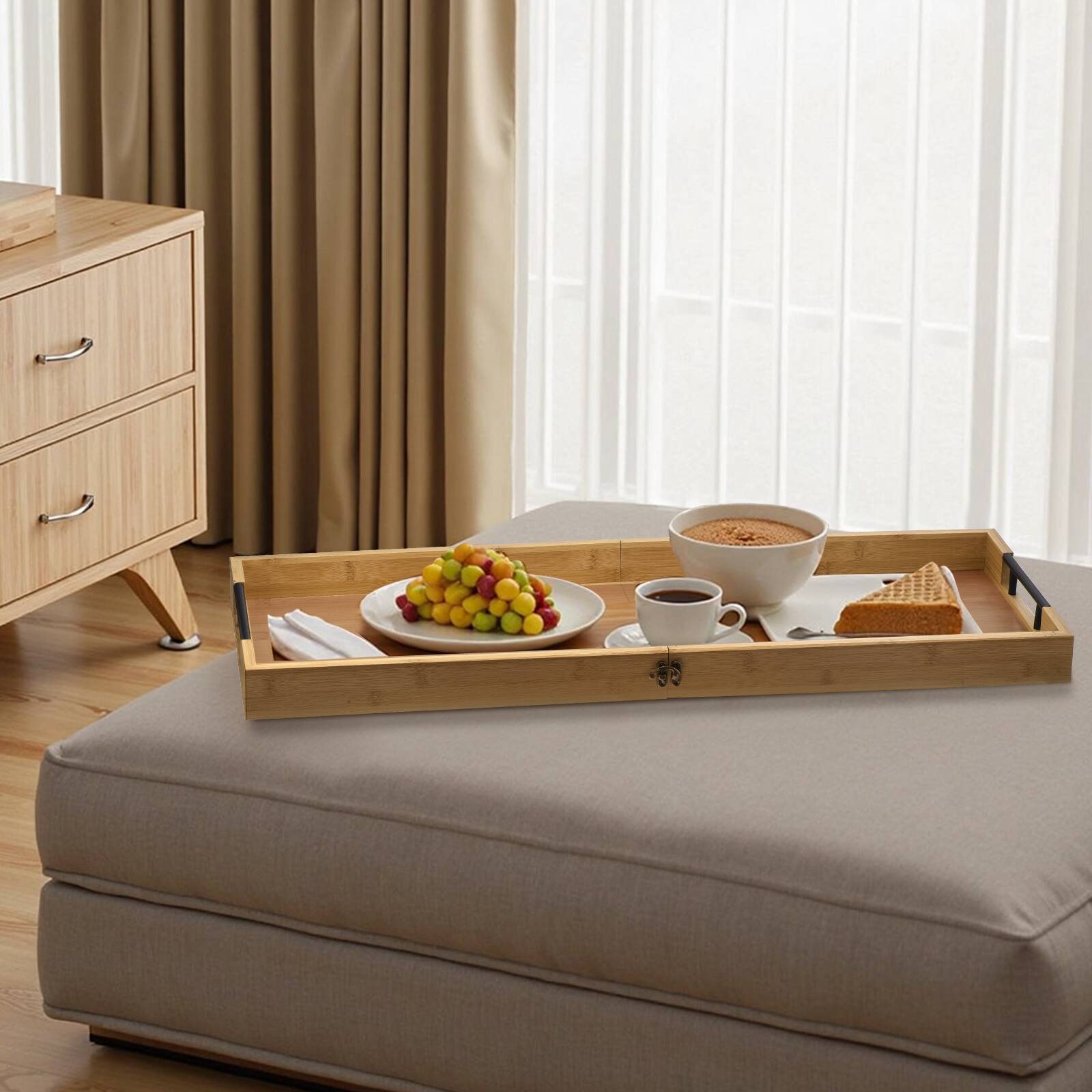 Alt View 7. Unique Bargains - Large Charcuterie Board with Handles, 32x12 Inch Foldable Bamboo Serving Board for Meat, Party, Fruit - Yellow.