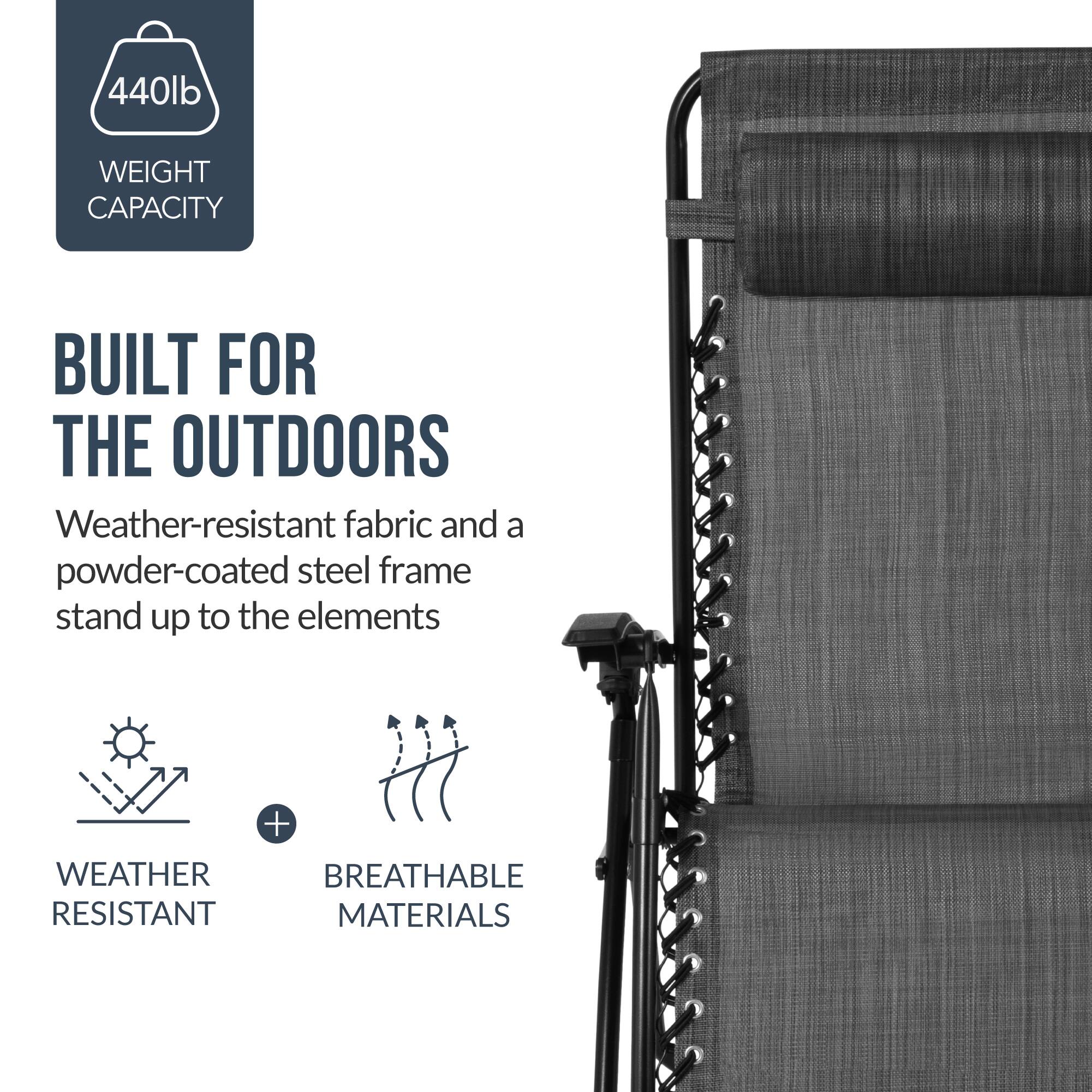 440lb WEIGHT CAPACITY  
BUILT FOR THE OUTDOORS  
Weather-resistant fabric and a powder-coated steel frame stand up to the elements  
WEATHER RESISTANT + BREATHABLE MATERIALS