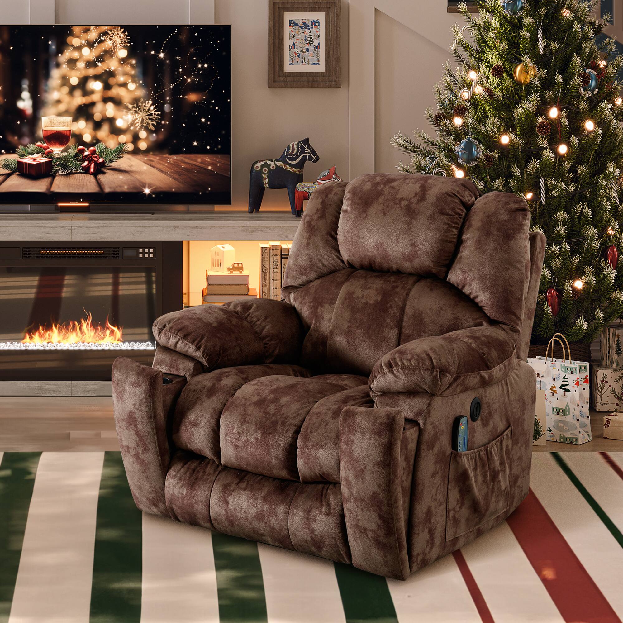 Front. Bestier - 40.6" Oversize Power Lift Recliner Chair with Massage and Heating - Brown.