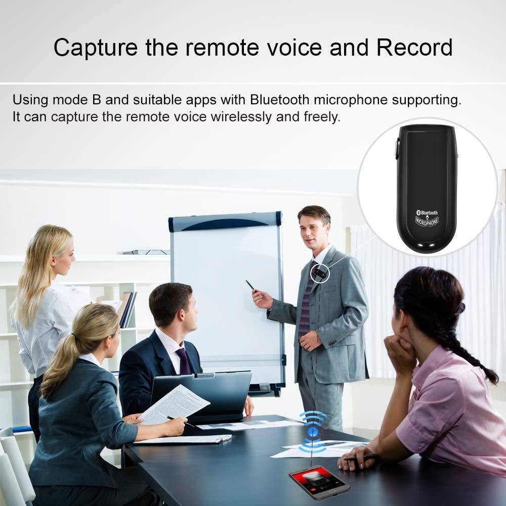 Capture the remote voice and Record

Using mode B and suitable apps with Bluetooth microphone supporting. It can capture the remote voice wirelessly and freely.