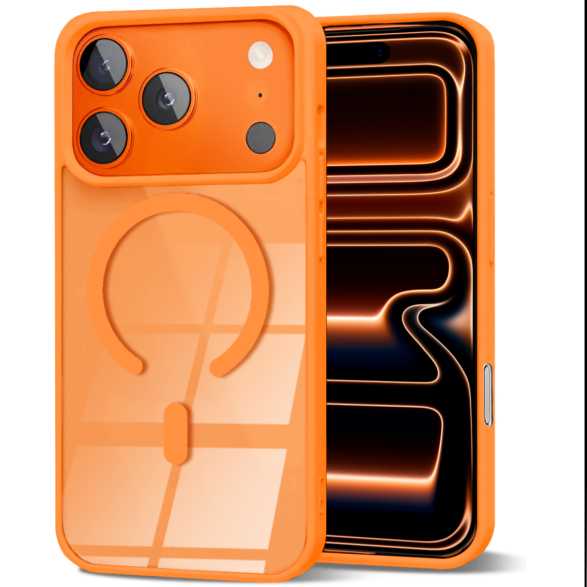 Entronix - [Magnetic] Case Compatible with iPhone 17 Pro Max - [Clear Back] Soft Matte Frame - Orange
