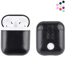 Entronix - Luxury Leather Case for AirPods 1st/2nd Generation - Stylish and Protective Cover - Black