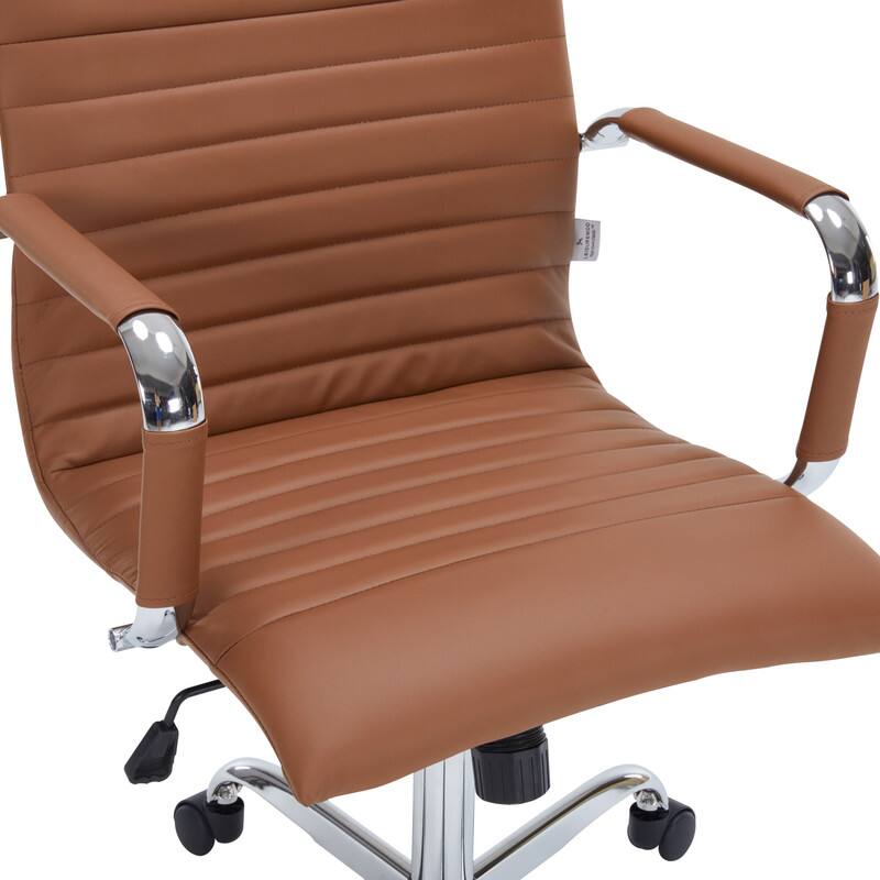 Alt View 8. LeisureMod - Harris Mid-Back Leather Office Chair Adjustable Height Tilt Computer Task Chair with 360-Degree Swivel - Light Brown.