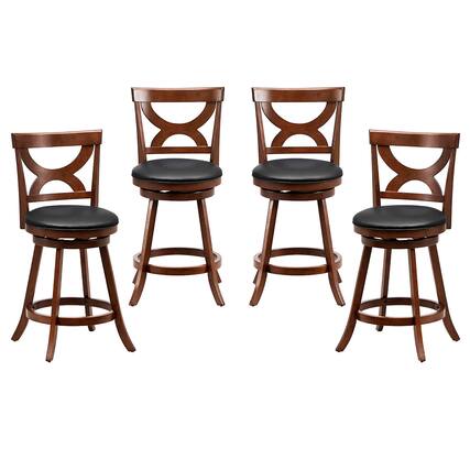 Front. Gymax - Gymax 4pcs 24'' Bar Stools 360° Swivel Counter Height w/ PVC Leather Cushioned Seat - Espresso, Black.