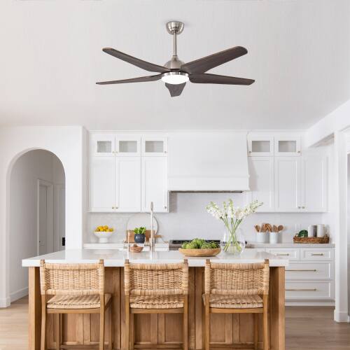 Angle. LUCKY ONE - 52" Ceiling Fan with Light Remote 6-Speed Quiet DC Motor Reversible - Nickel.