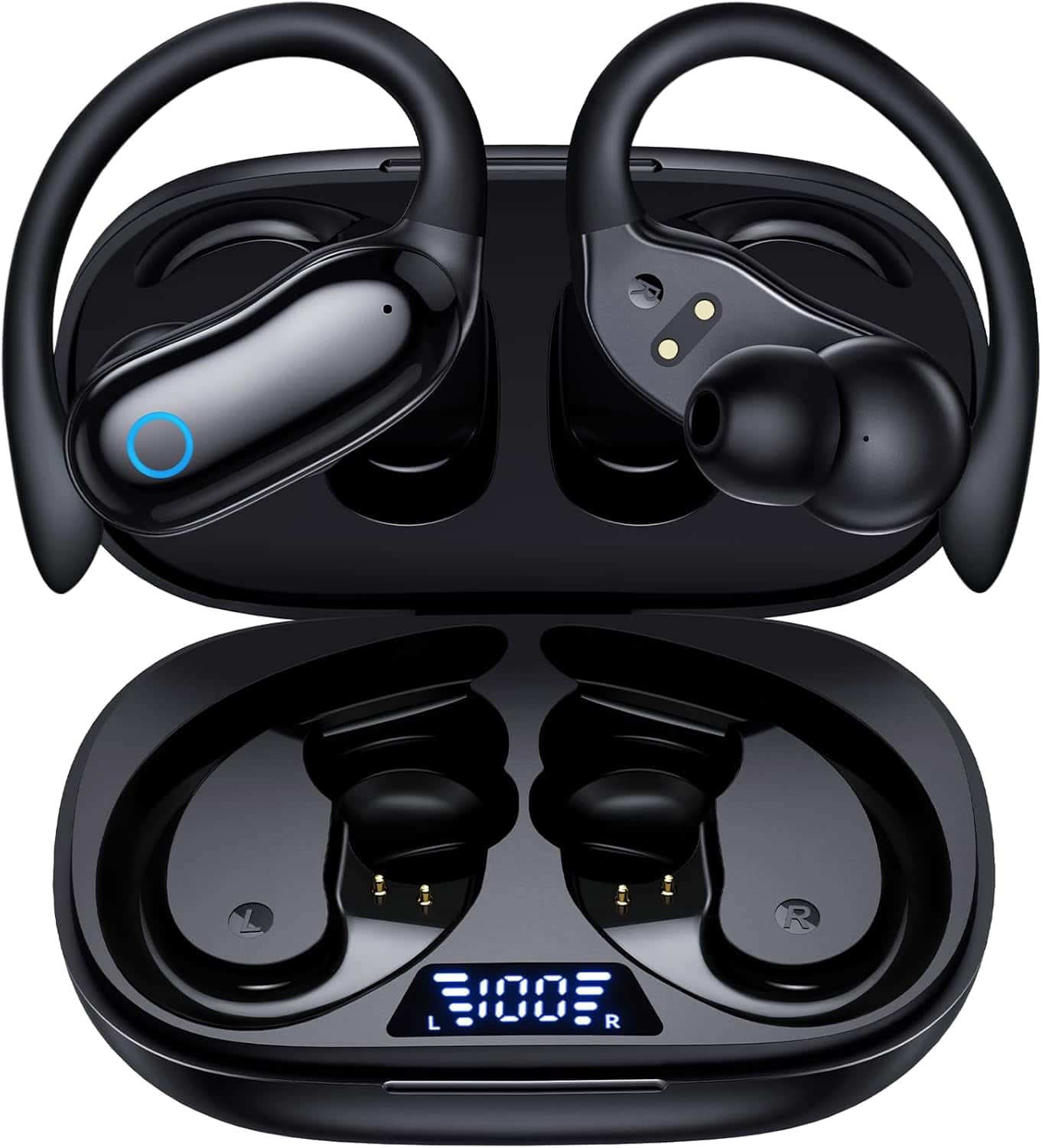 VEAT00L - GNMN V7 Over-Ear Wireless Earbuds | 96H Playback, BT, IPX7 Waterproof, Stereo Bass, Mic, Earhooks - Black
