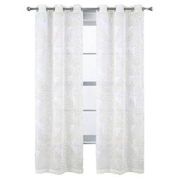 RT Designers Collection - Faye Grommet Metallic Sheer Printed Doily Curtain Panel 54" x 84" - Taupe