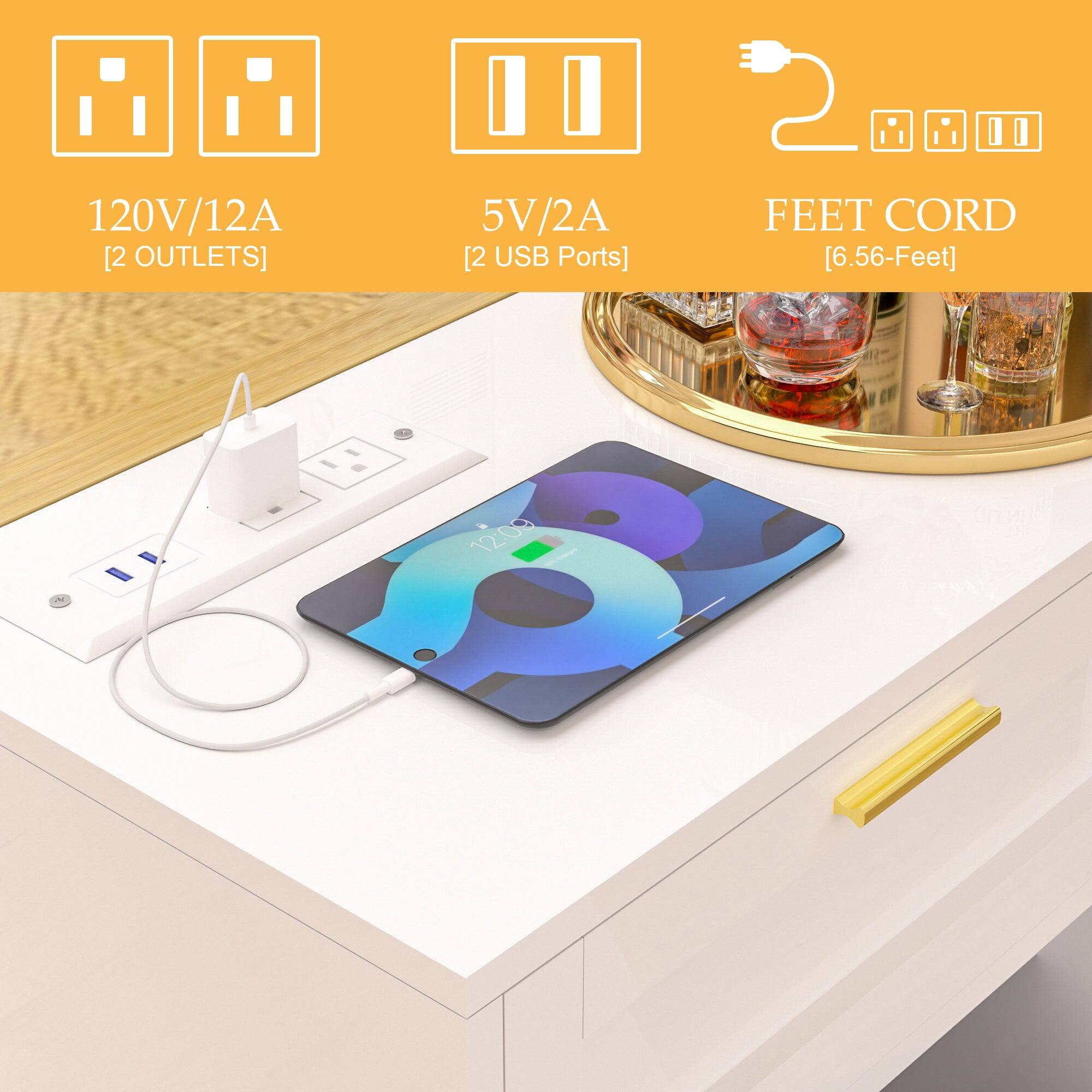 120V/12A [2 OUTLETS]  
5V/2A [2 USB Ports]  
2 FEET CORD [6.56-Feet]