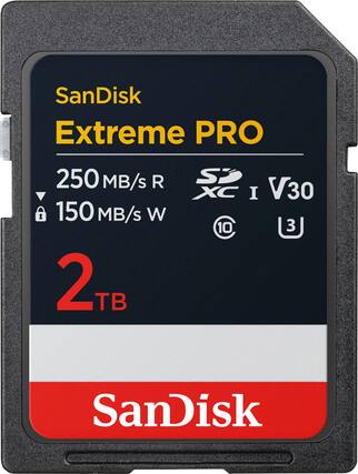 SanDisk Extreme PRO 250 MB/s R 150 MB/s W 2TB Sp XC I V30 C 10 3