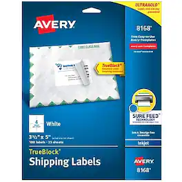 Avery - TrueBlock Inkjet Shipping Labels, 3-1/2" x 5", 100 Labels/Pack - White
