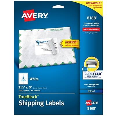 Avery - TrueBlock Inkjet Shipping Labels, 3-1/2" x 5", 100 Labels/Pack - White