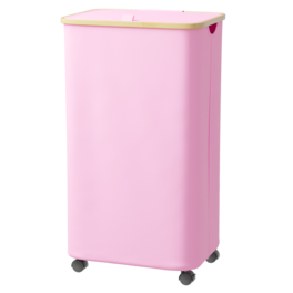 Tooloton - Rolling Laundry Hamper with Lid, 26 Gallon (100L) Clothes Basket, Bamboo Handle, Large Storage - Pink