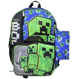 Minecraft - 5pc Backpack Set, 16" School Bag with a Keychain, Utility Case, Zipper pouch, and Lunch Bag - Assorted Pre-Pack