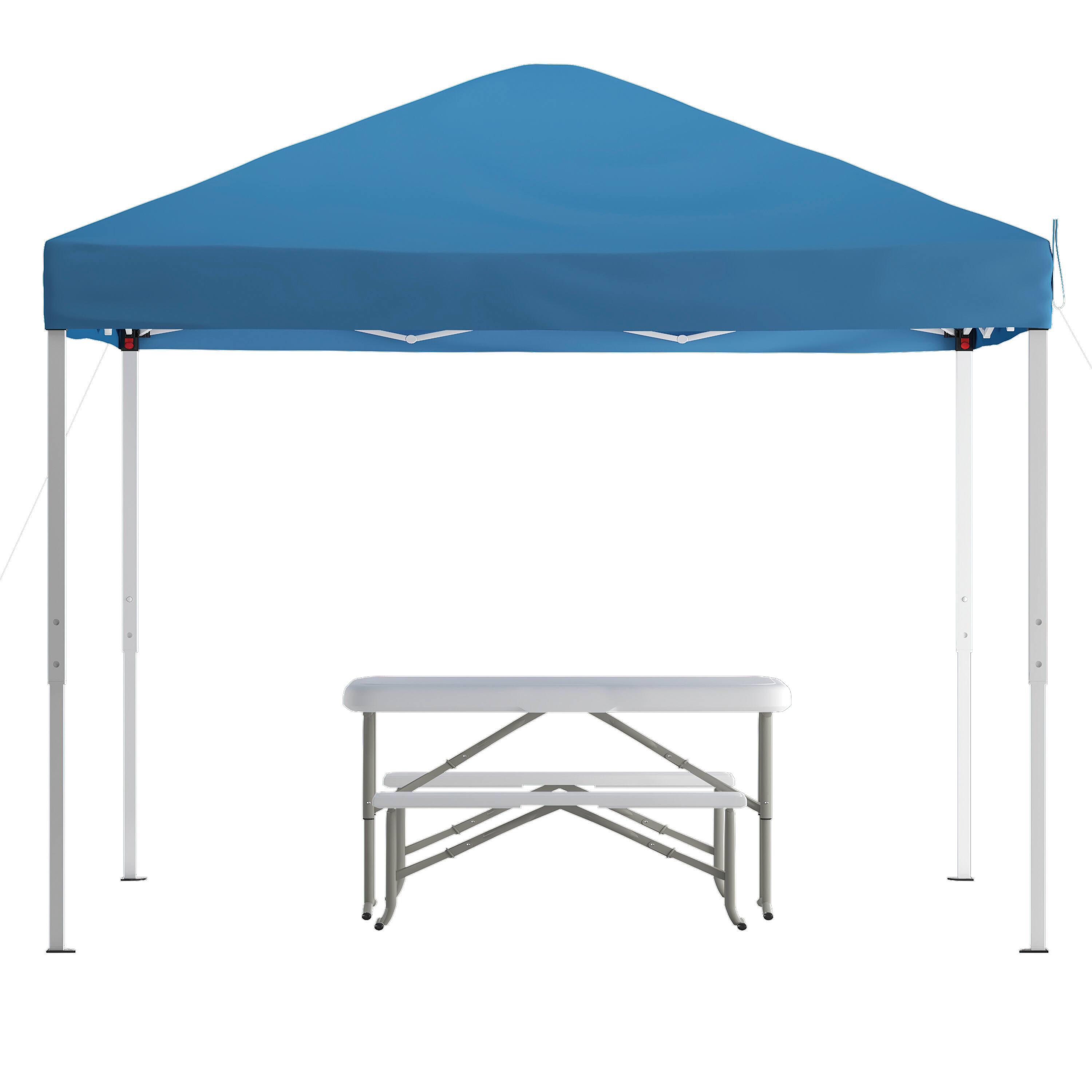 Front. Flash Furniture - Knox 10'x10' Blue Pop Up Event Canopy Tent with Carry Bag and Folding Bench Set - Portable Tailgate, Camping, Event Set.
