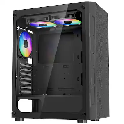 Front. Mirfee - Mid-Tower ATX PC Gaming Case with 3 x 120mm ARGB Fans - Tempered Glass Computer Case - Black.