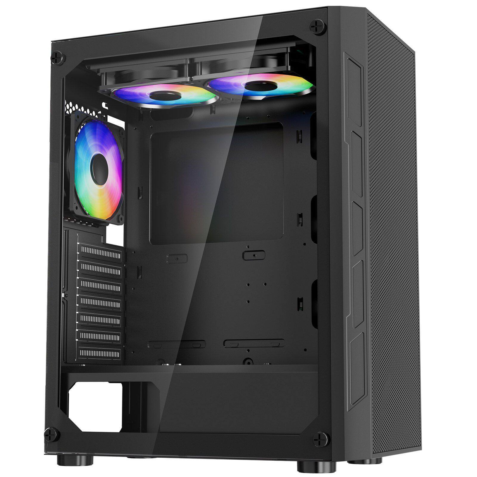 Front. Mirfee - Mid-Tower ATX PC Gaming Case with 3 x 120mm ARGB Fans - Tempered Glass Computer Case - Black.