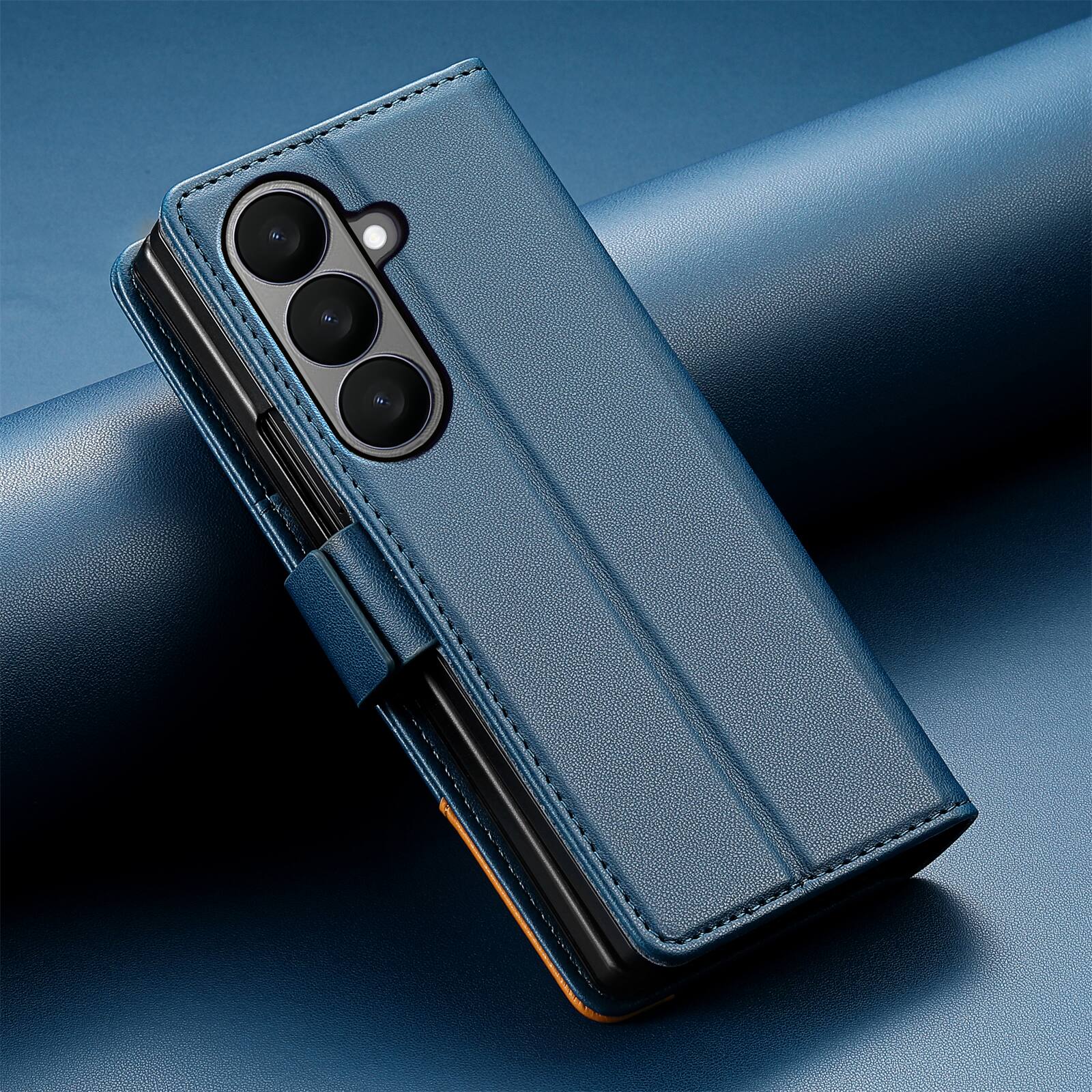 Alt View 3. Dteck - Wallet Case for Samsung Galaxy Z Fold8 Ultra, Leather Folio Cover with Card Slots & Magnetic Closure - Blue.