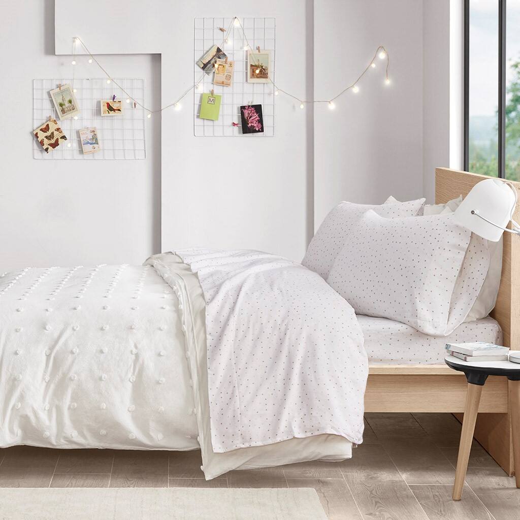 Alt View 3. Gracie Mills - Gracie Mills Atticus Cotton Flannel Printed Sheet Set - Grey/Pink Dots.